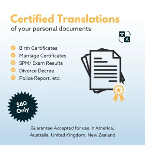 Certified Translation of Birth Certs, Marriage Certs, SPM Results for ica singapore