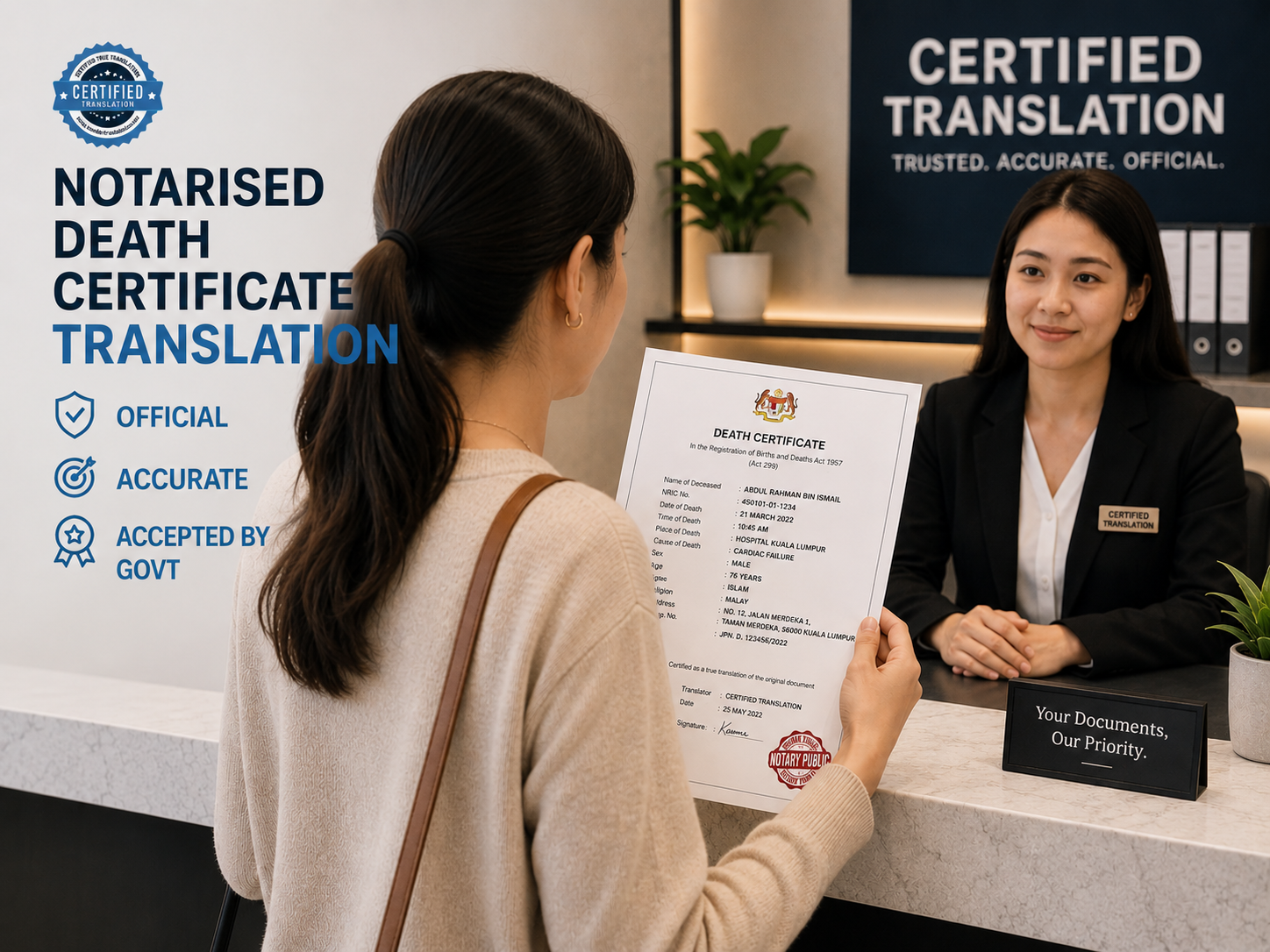 Notarised Death Certificate Translation